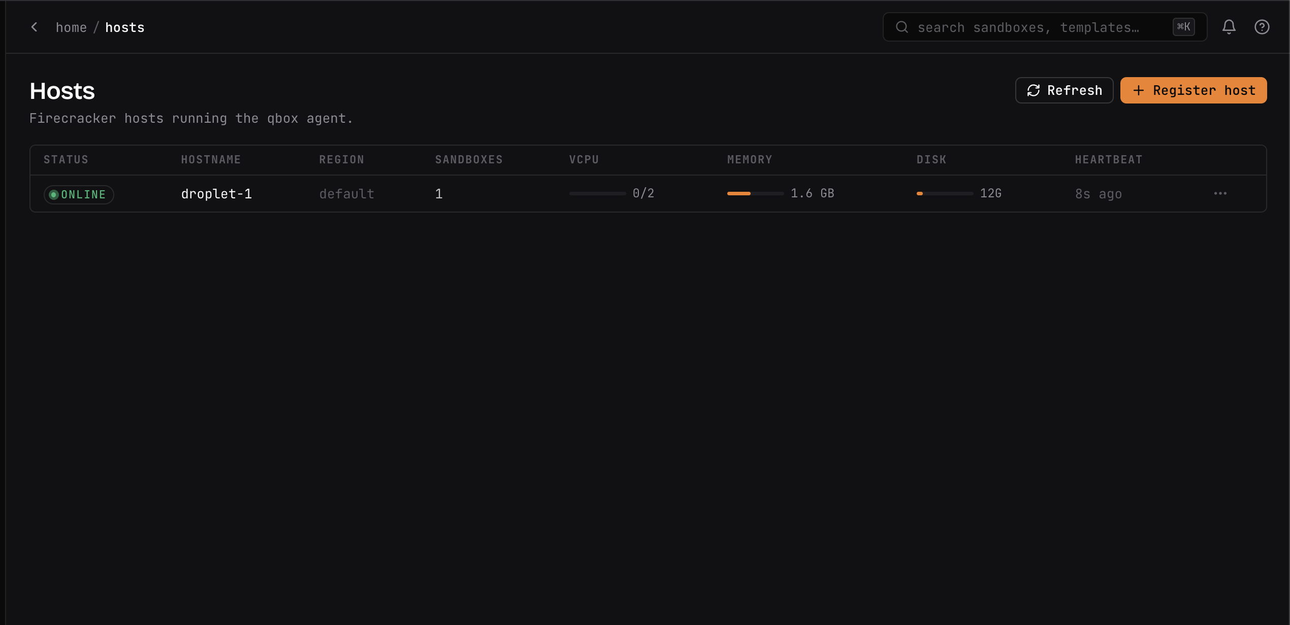 qbox hosts with live capacity and heartbeat