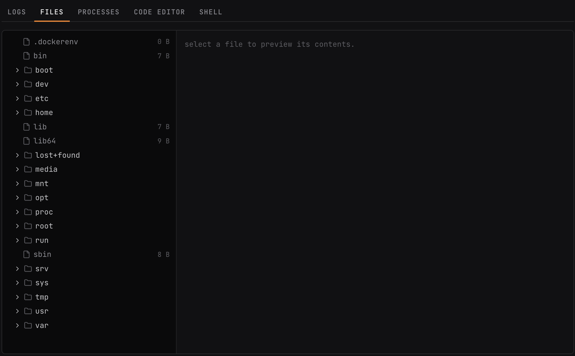 browsing a sandbox's files in the dashboard